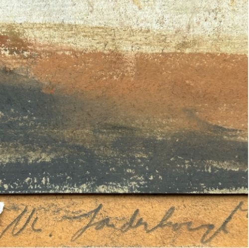A mid-century pastel drawing depicting a snow-covered British country landscape with bare winter trees under a grey sky. View X