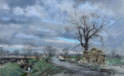 Angus Rands Original Mid 20th Century Vintage Pastel Drawing Painting Yorkshire Dales Winter Landscape from Studio Portfolio