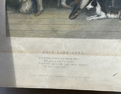 A pair of early nineteenth-century hand-coloured engravings featuring figurative scenes mounted in dark green card. View III
