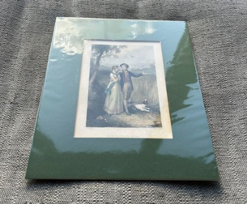 A pair of early nineteenth-century hand-coloured engravings featuring figurative scenes mounted in dark green card. View IV