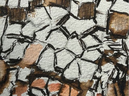 Kenneth Cozens Signed Mid 20th Century Ink & Watercolour Painting Rock Formations Staffa 1967 Scotland