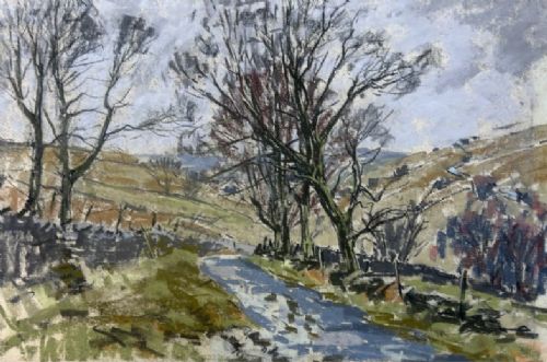 Angus Rands Original Mid 20th Century Pastel Drawing Painting Yorkshire Wolds Landscape Scene