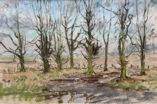 Angus Rands Original Mid 20th Century Pastel Drawing Painting Castle Howard Yorkshire Winter Landscape