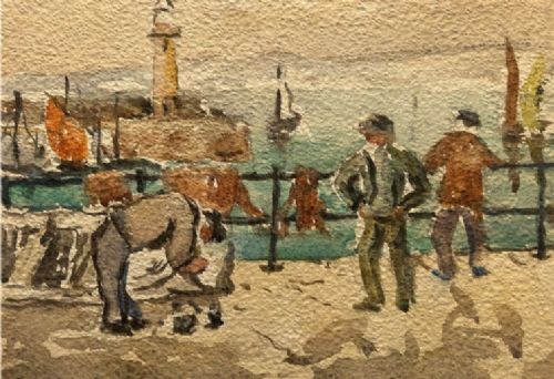 George F Pennington Original Vintage Watercolour Painting St Ives Mending Nets
