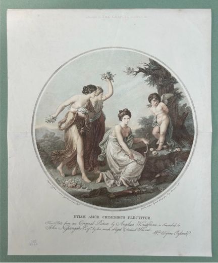 Original 1888 Victorian Antique Engraving Colour Print Angelica Kauffman Three Graces