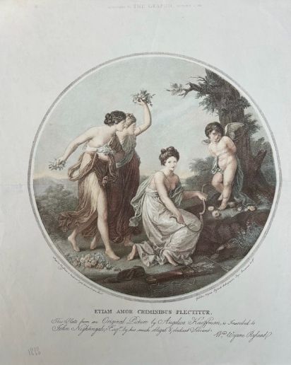 fig 1. Original 1888 Victorian Antique Engraving Colour Print Angelica Kauffman Three Graces