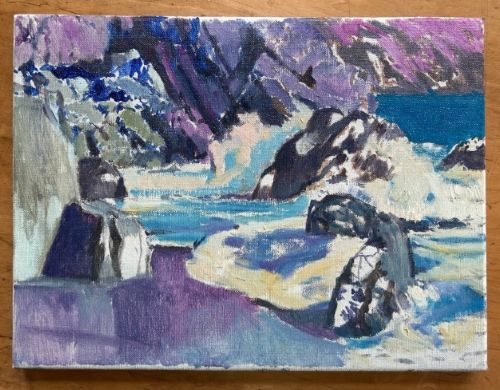 Kenneth Cozens 1957 Original Oil Painting on Canvas Sea & Rocks British Seascape