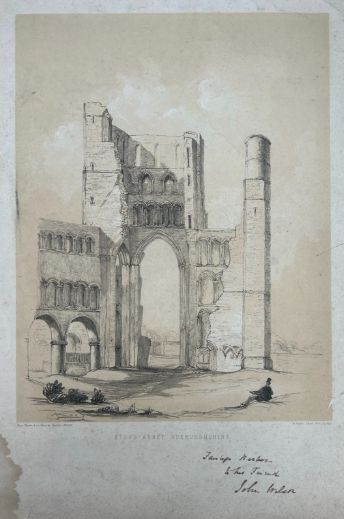 Original 1851 Fairless Barber Signed Kelso Abbey Rare Historic Lithograph St Peter's School York