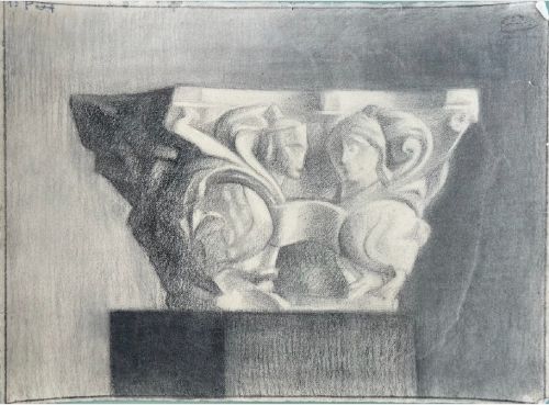J Bétourné Signed 1936 Original Classical Stone Carving Architectural Study Pencil Drawing