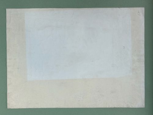 Original 1930s architectural watercolour and pencil drawing displaying a building elevation, floor plan, and side view titled Design for a Tuck-Shop. View VII