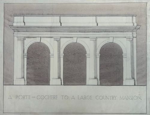 Original 1930s Leeds College of Art School of Architecture Watercolour Pencil Drawing Archway Design