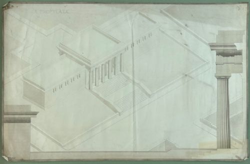 Original 1930s Leeds College of Art School of Architecture Drawing – A Propylaea – K. Pitchford, Greek Gateway