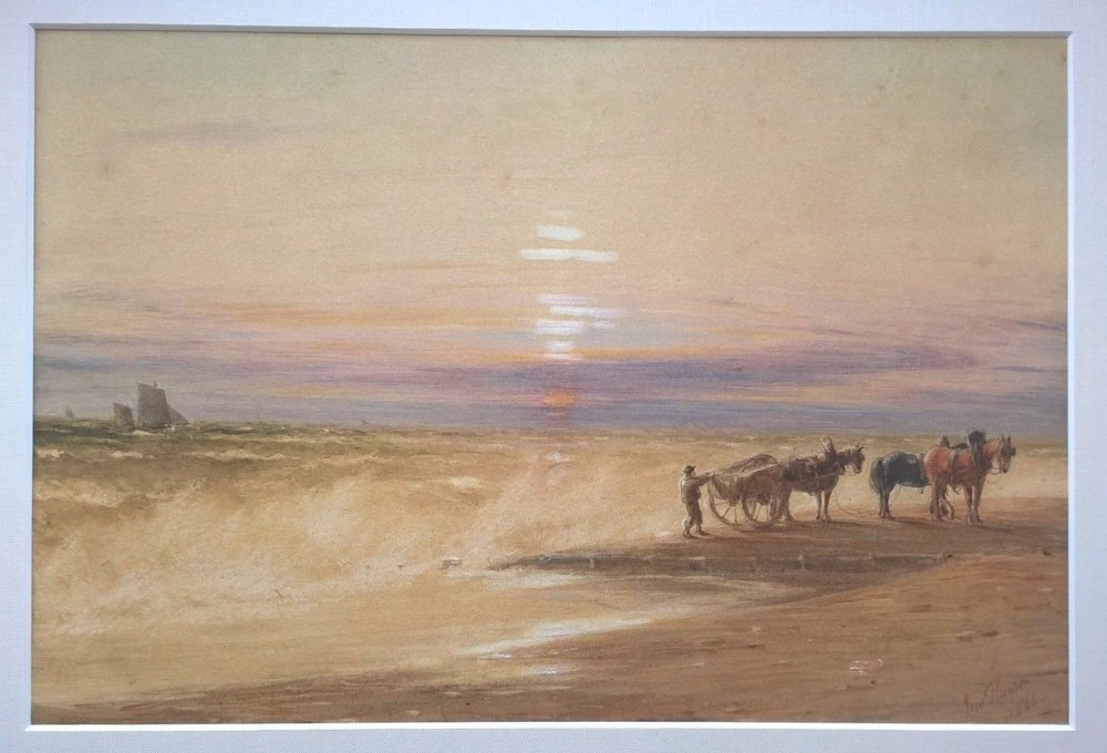 John Thorpe (1834-1873) Signed Original Watercolour Painting Sunset Devon Coast