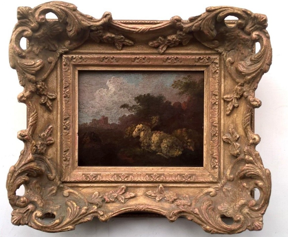 Peter Le Cave Signed Original 18th Century Oil Painting Sheep at Rest Landscape 