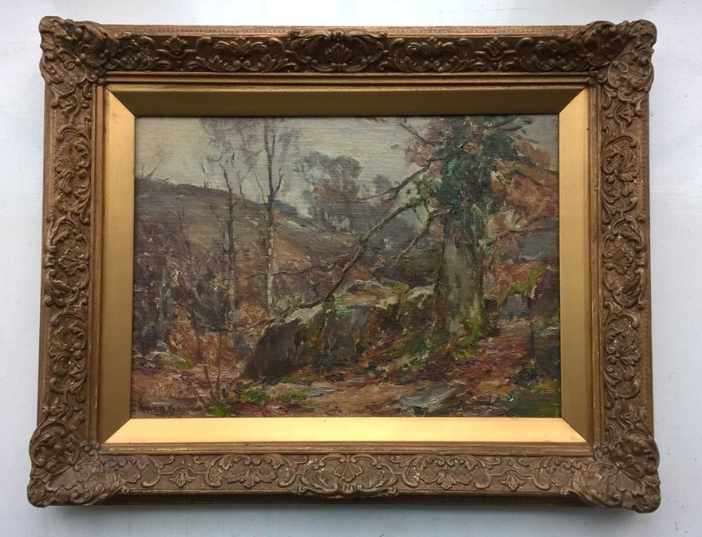 Owen Bowen Signed Original Vintage English Oil Painting Yorkshire Autumn Woodland Tree Landscape & Ornate Frame