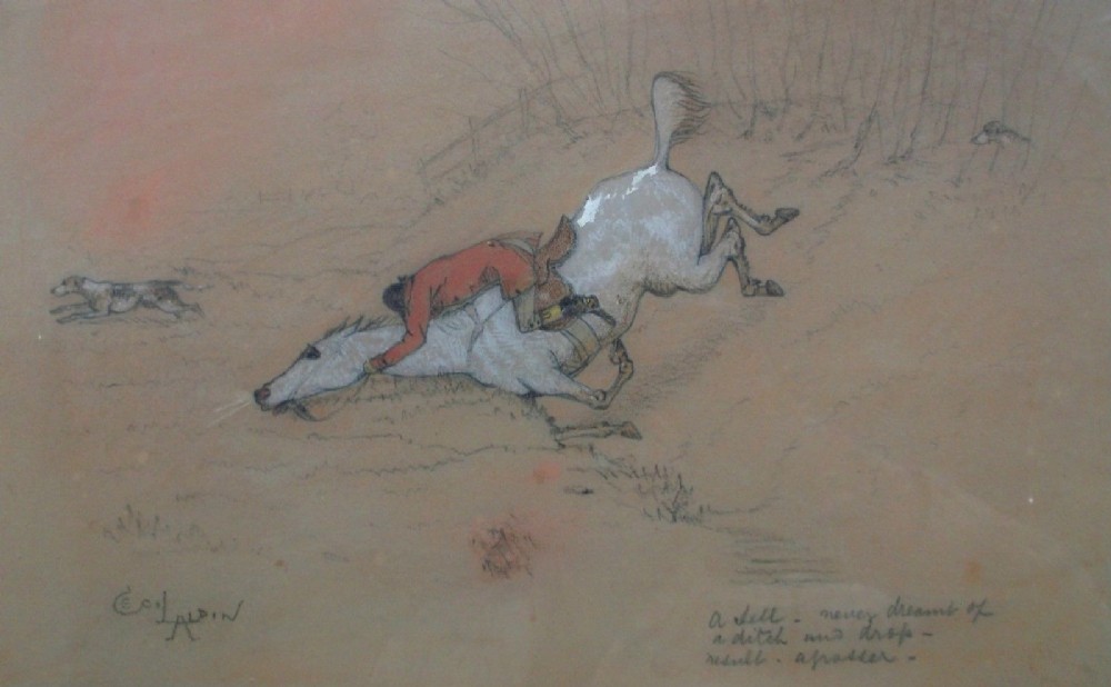 Cecil Aldin (1870-1935) ORIGINAL English Antique Pencil & Crayon DRAWING, Hunting, Horse & Rider