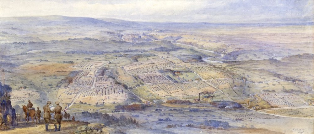 RARE Historical Artwork 2 Signed A BRYETT Watercolour Paintings World War One WWI Soldiers Catterick Garrison Richmonshire 

