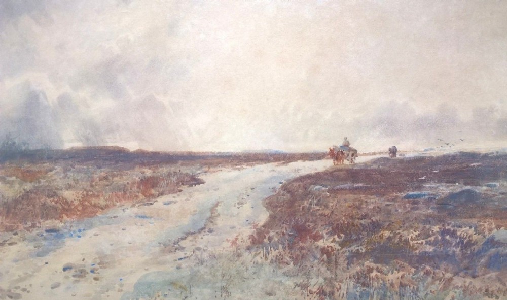 Attributed James Webb R.A. Signed Original Antique English Watercolour Painting Moorland & Wagon