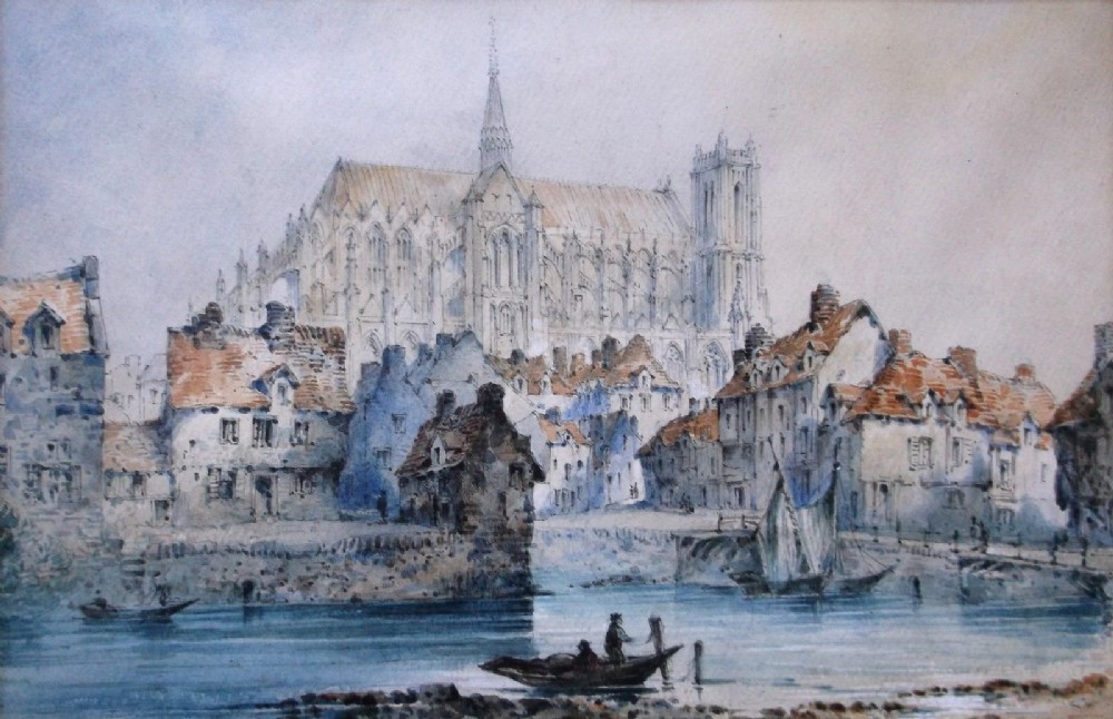Original Antique Watercolour Painting Attributed William Callow Amiens Cathedral France circa 1880


