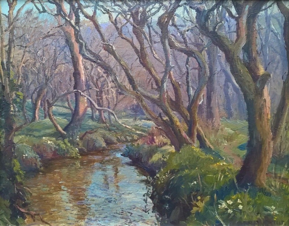 DENYS LAW Signed Original Oil Painting on Board Lamorna Stream Cornwall Cornish Landscape 