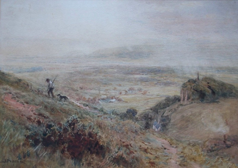 John Pedder Signed Original Antique Watercolour Painting Vale of Clwyd from Tremeirchion, Wales