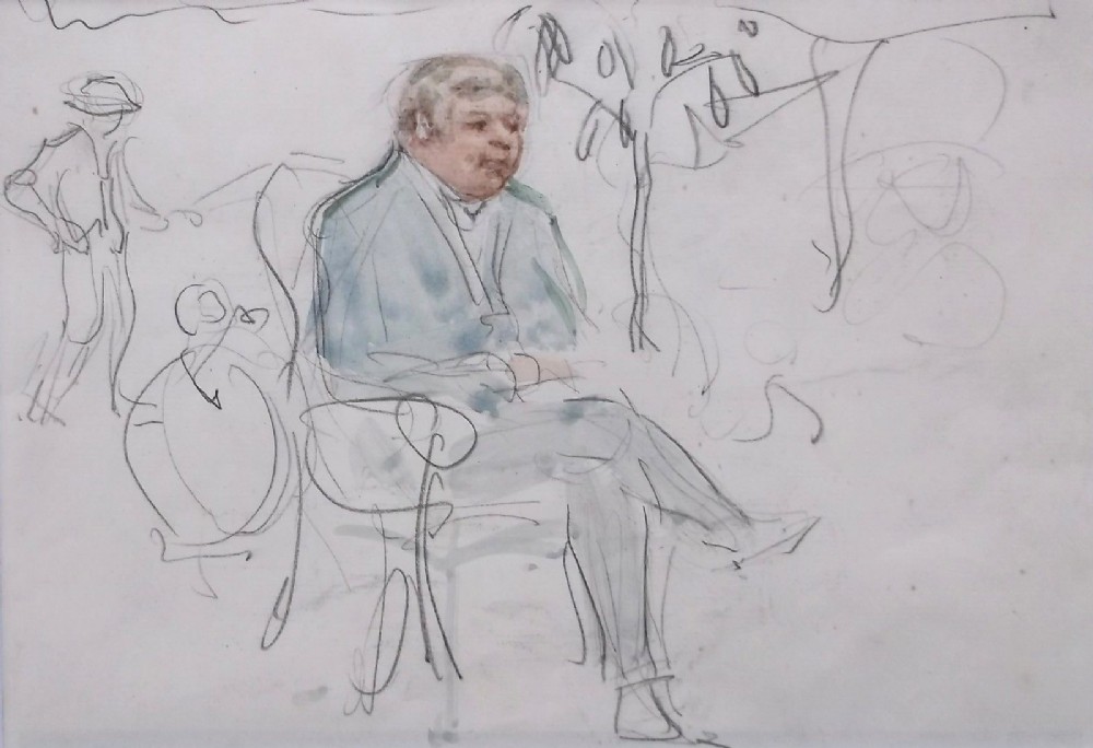 Attr.Sir Alfred Munnings Original Pencil Sketch & Wash Portrait of a Gentleman 
