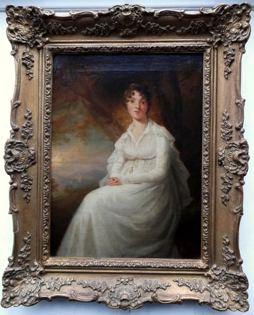 Follower of Henry Raeburn RA Antique Oil Painting on Canvas Portrait of a Lady in Decorative Frame