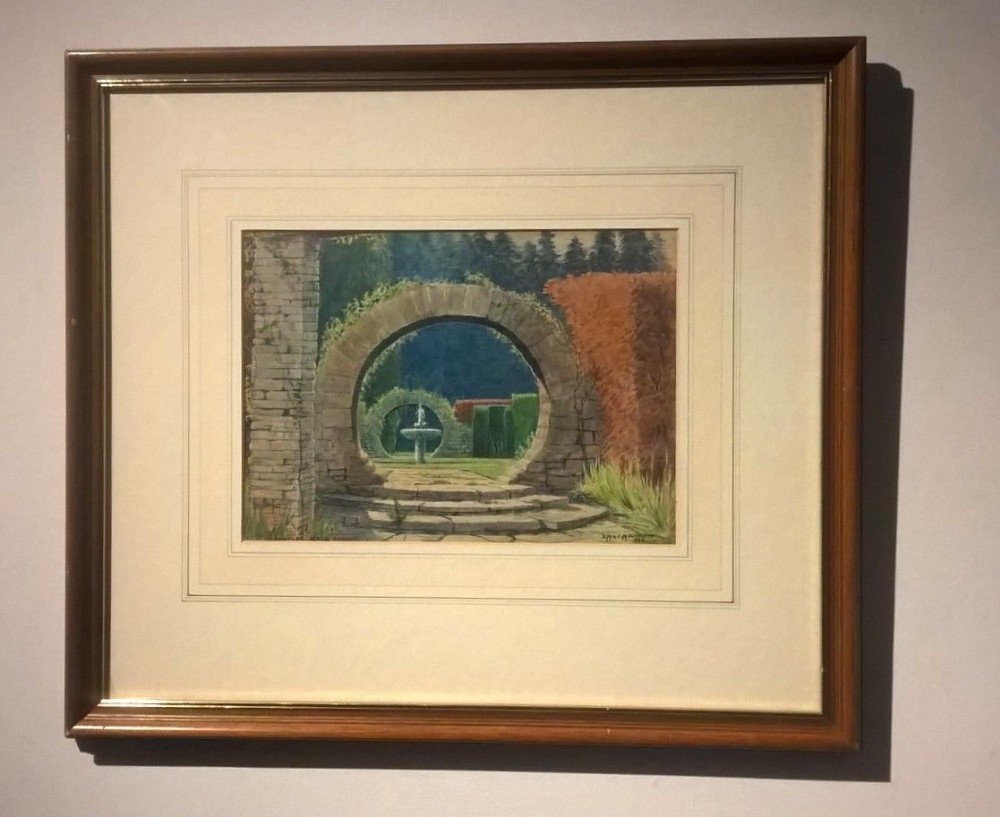 DM & EM Alderson 1943 Signed Original Vintage English Watercolour Painting Grantley Hall Gardens Ripon Yorkshire