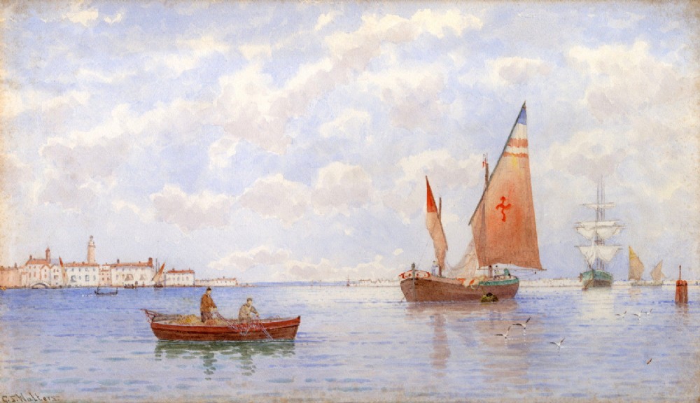 George Stanfield Walters RBA Signed Original Antique Painting on the Giudecca Venice Italy 