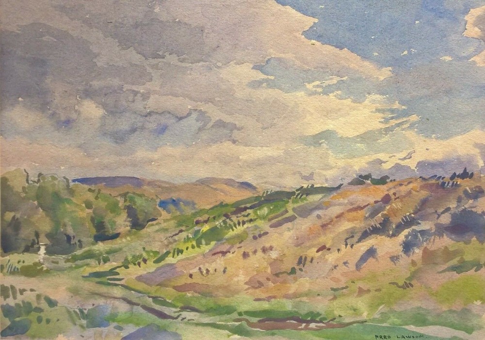 Fred Lawson Signed Original Vintage English Watercolour Painting Yorkshire Dales Landscape
