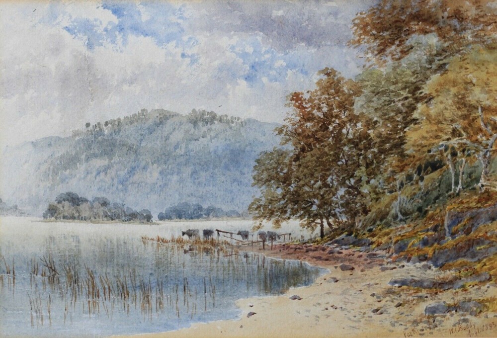William J Boddy Original Antique Watercolour Painting Portiscale, Cumbria Lakes