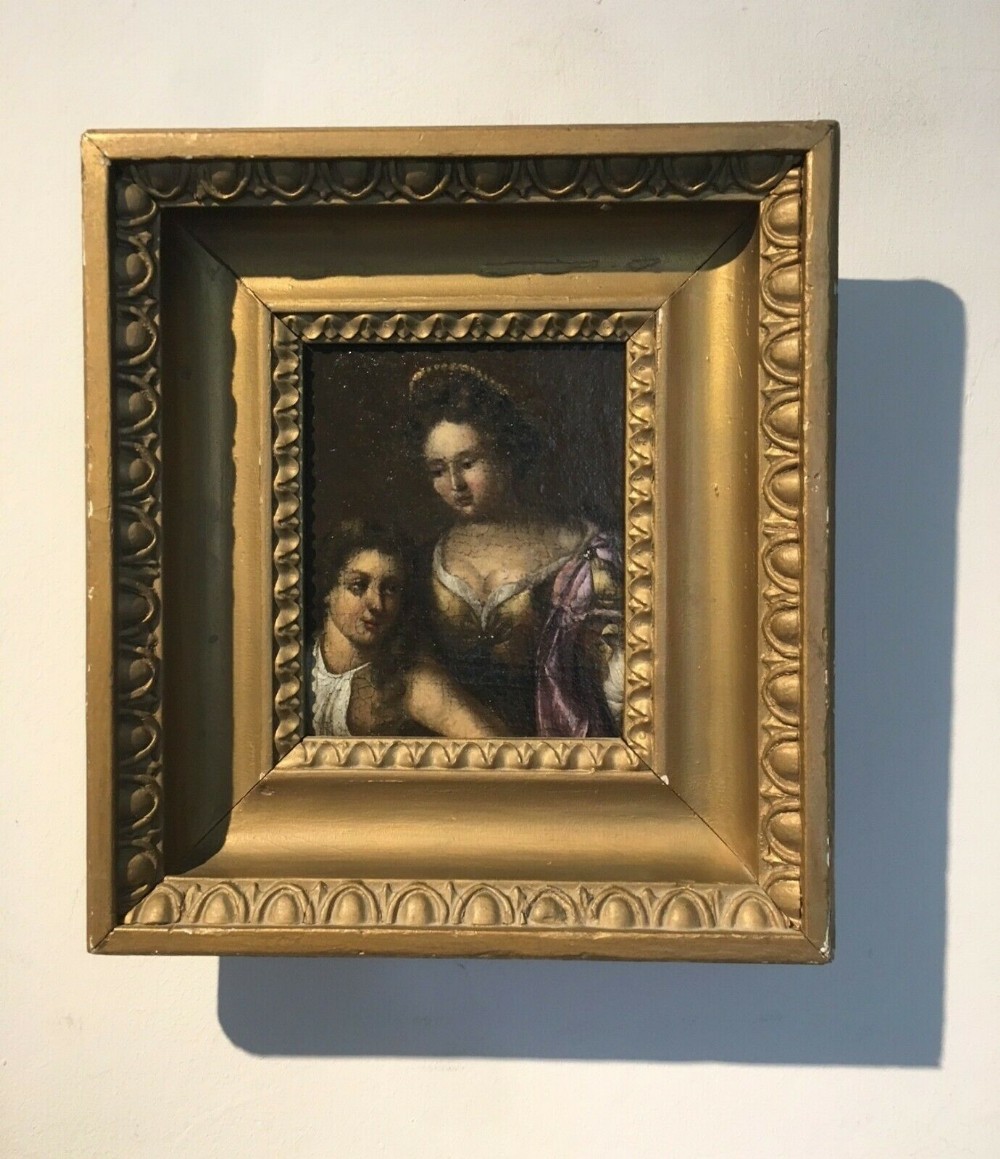 Original 18th Century Antique Female Portrait Oil Painting Preserved onto Canvas in Wooden Frame