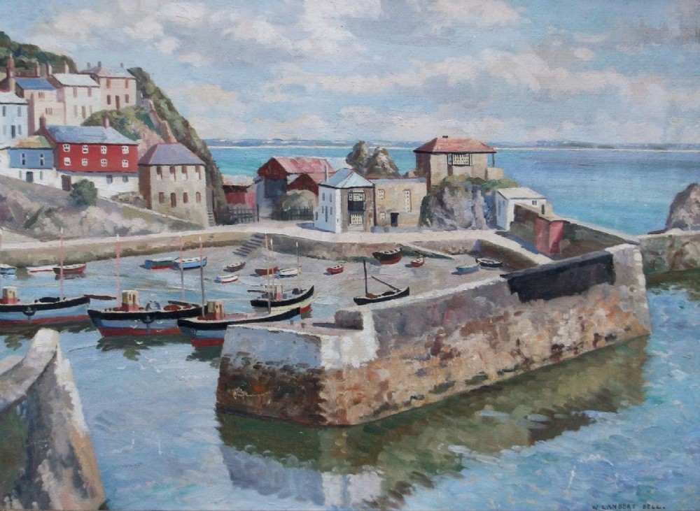 Walter Lambert Bell Signed Original Oil Painting Mevagissey harbour Cornwall