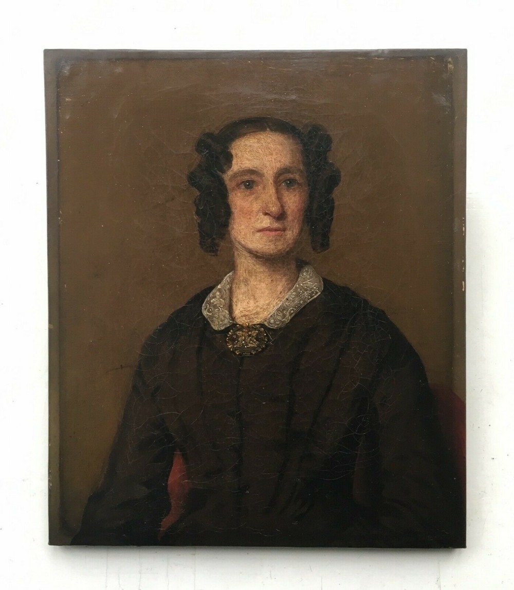 Original English Antique Victorian Oil Painting on Canvas Portrait of a 19th century Lady