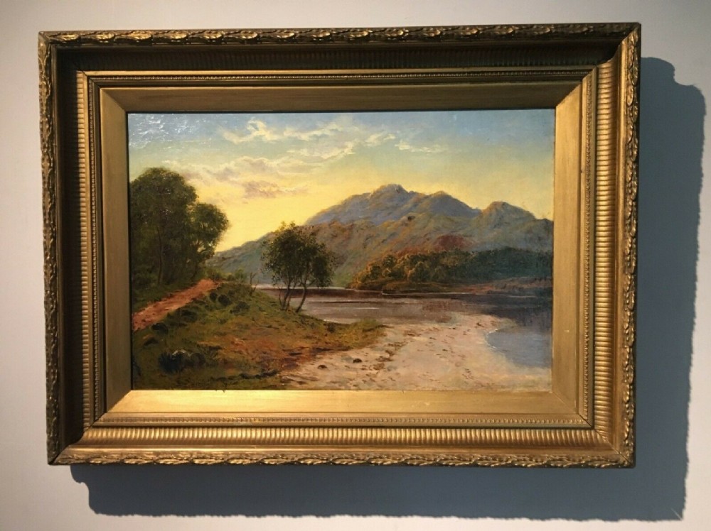 Original 19th Century Framed Antique Oil Painting English Lake District Landscape