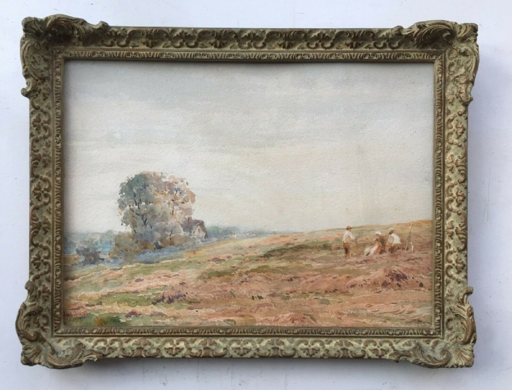 Claude Hayes Signed Original Antique English Watercolour Painting Pastoral Countryside Harvest Landscape