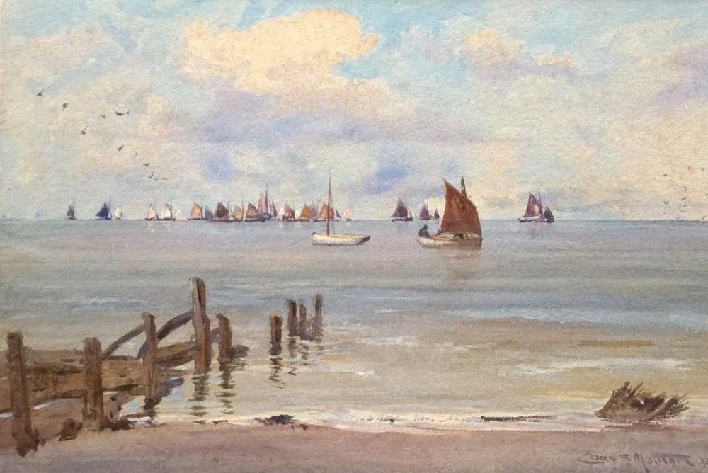 Charles Sim Mottram RBA Signed Original English Antique Watercolour Painting Cornish Beach Seascape