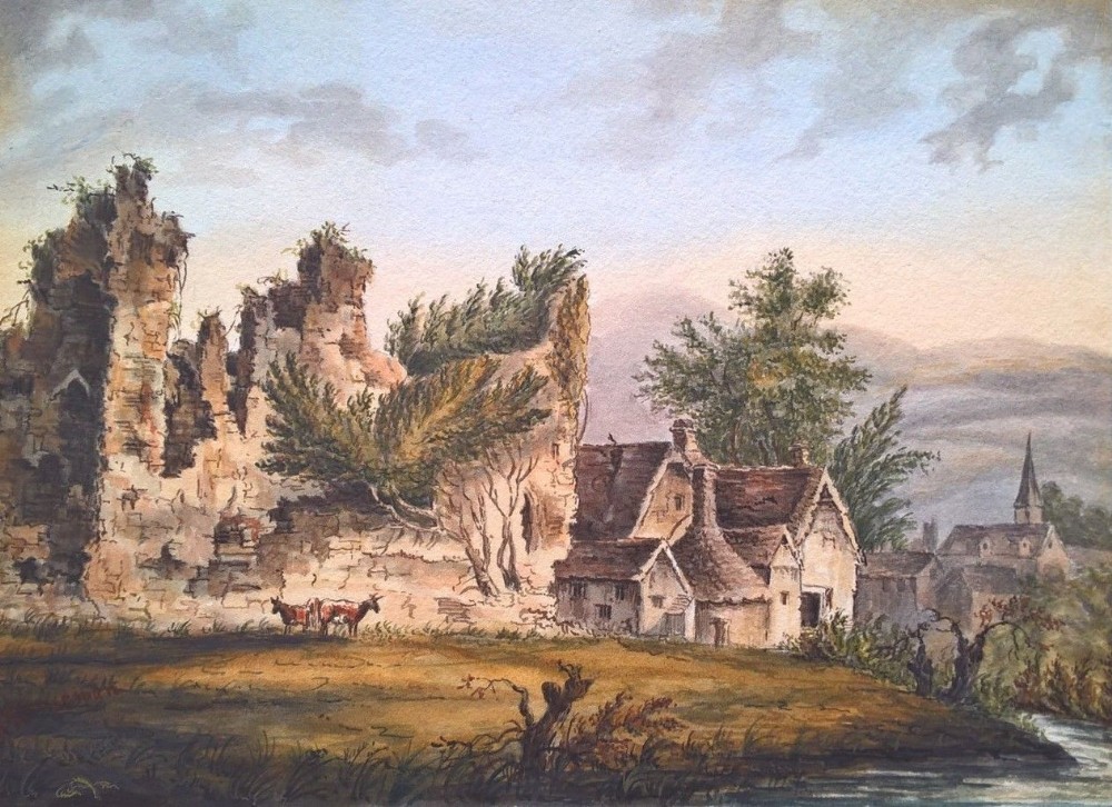 Kruseman Signed Original Antique Watercolour Painting Cattle & Ruins Landscape