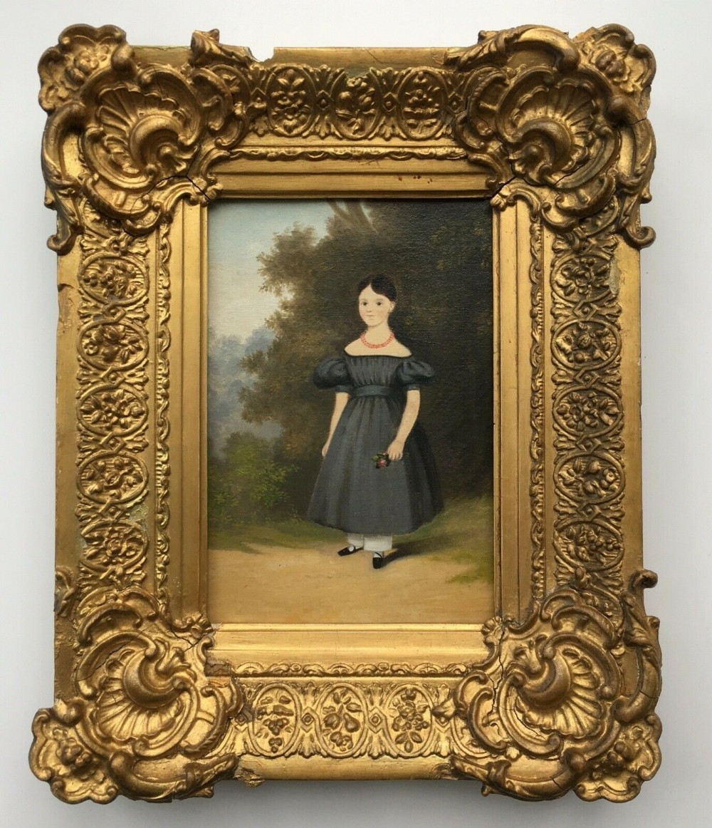 English School Circa 1833 Original English Antique Oil Painting Portrait of Elizabeth Jane Henshaw Aged 5