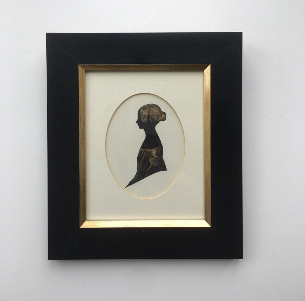 English School 19th Century Antique Framed Silhouette Black Gilt Victorian Lady