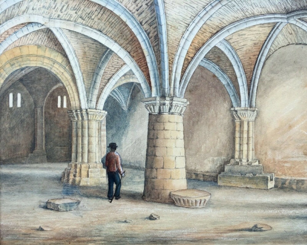 JOHN SWIRE of Wakefield 1879 Original English Antique Watercolour Painting Kirkstall Abbey Leeds Yorkshire