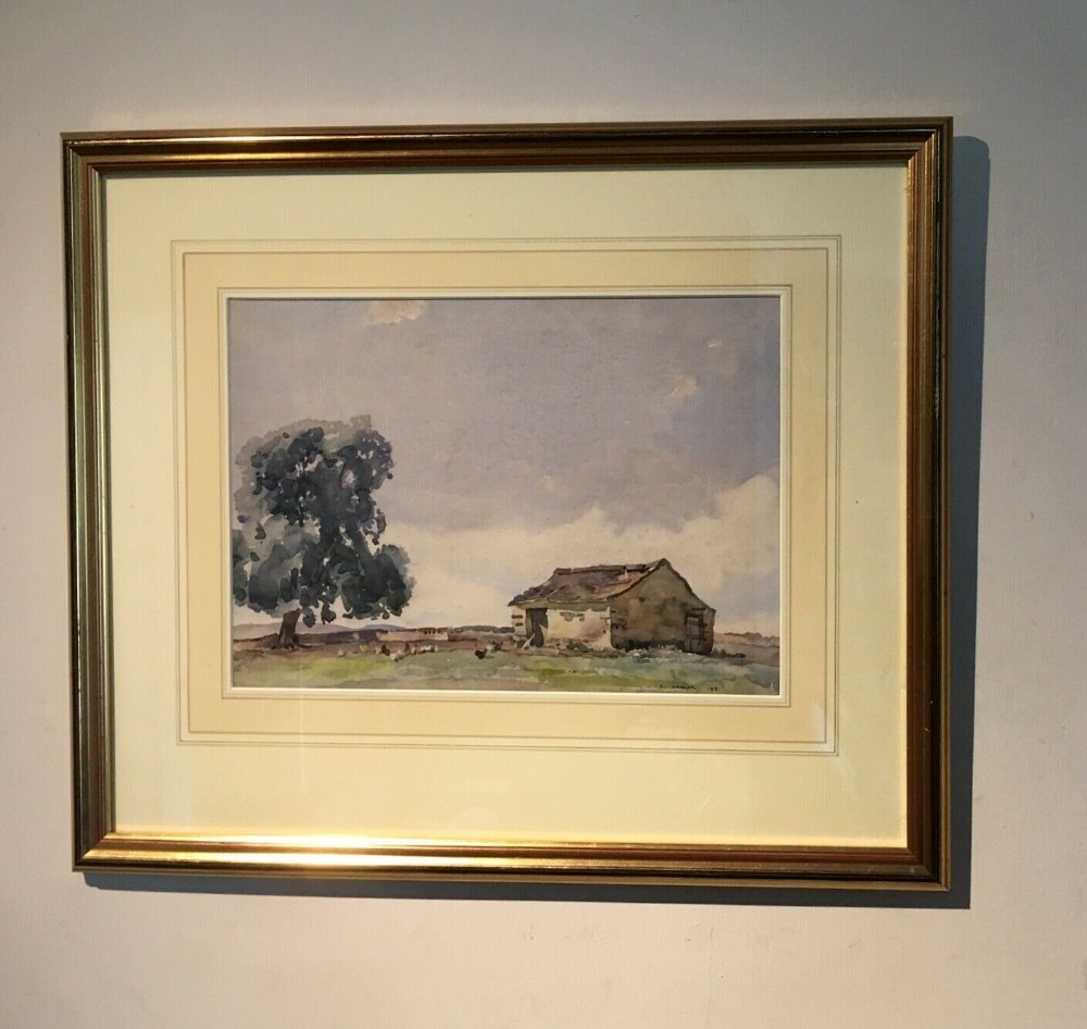 Fred Lawson 1919 Signed Original English Antique Watercolour Painting Farm & Chickens Yorkshire Landscape
