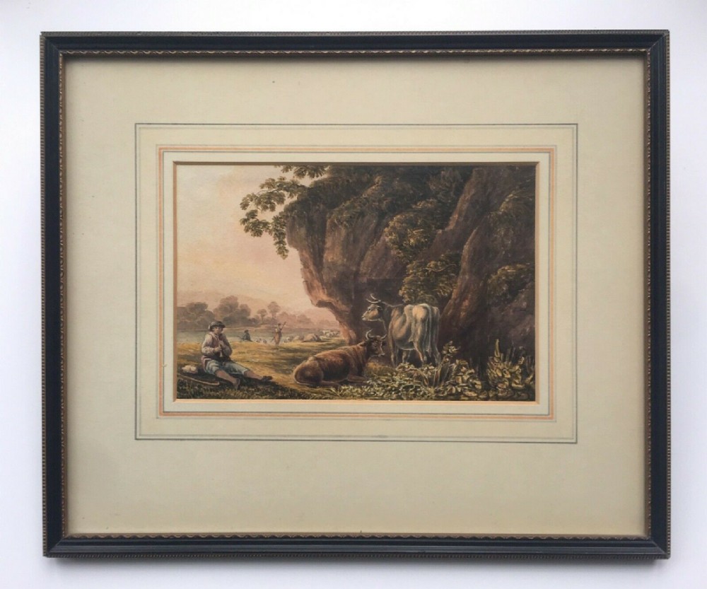 WILLIAM HENRY HARRIOTT Antique 19th Century Watercolour Painting After CUYP Dutch Cattle View in Hogarth Frame