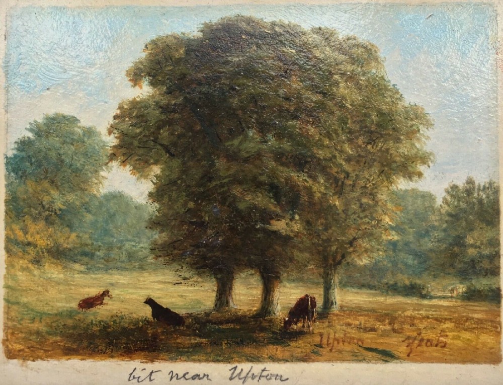 Signed Yeats (George Paterson) Miniature 19th Century Antique English Oil Painting on Board Landscape, Nr Upton, Malvern, England