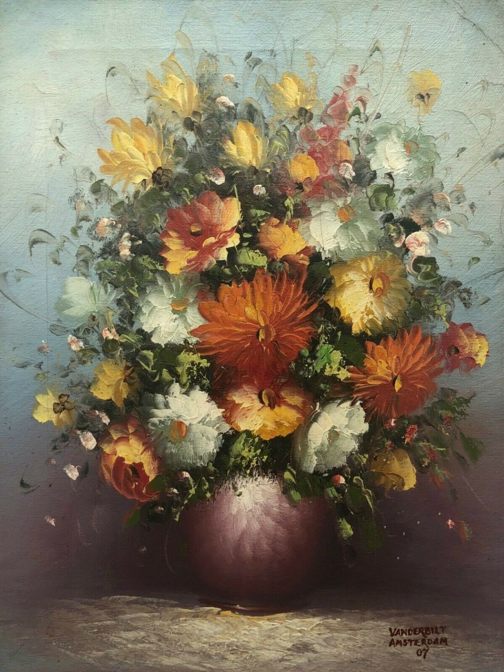 Signed Vanderbilt Amsterdam (19)07 Original Early 20th Century Dutch Still Life Oil Painting Orange Flowers in a Vase