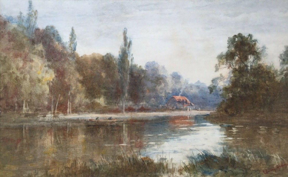 Edward Arden (Tucker) Signed Original Antique Watercolour Painting River Scene