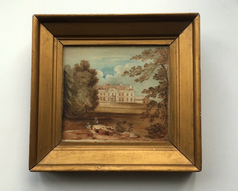 Antique Watercolour Painting British School Landscape Parkland & Country House