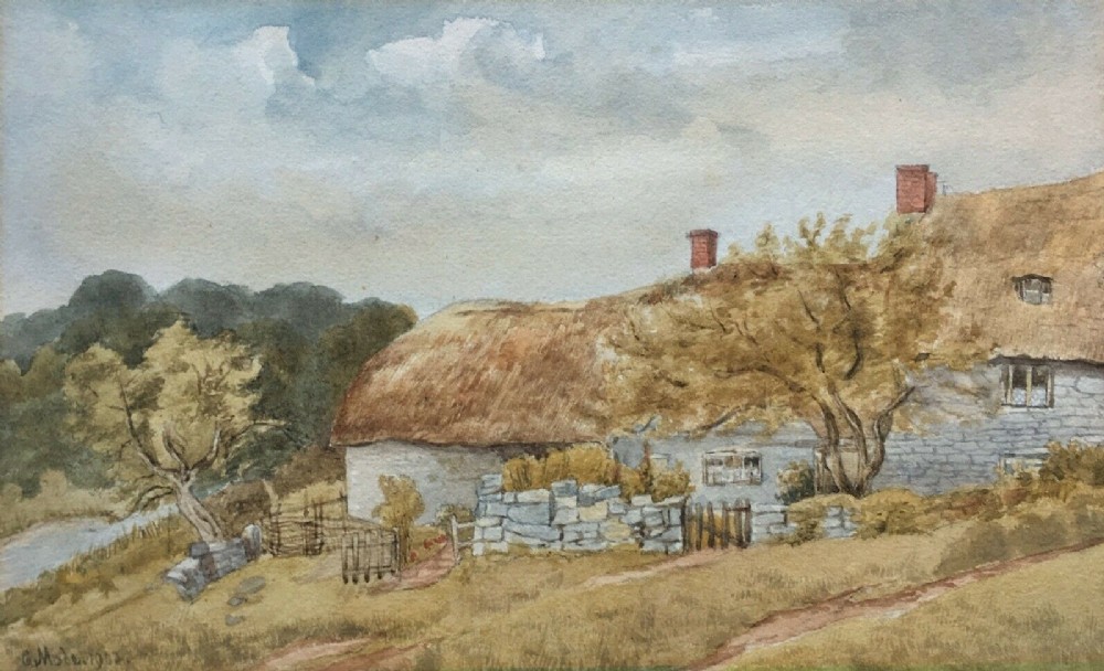 Signed G Mole 1902 Original English Antique Watercolour Painting Cottage Chicksgrove Salisbury Wilts