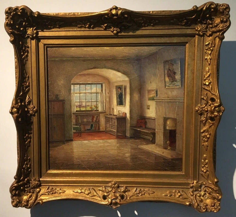 Alfons Peerboom Signed Original Oil Painting on Canvas in Decorative Frame German Interior Scene 