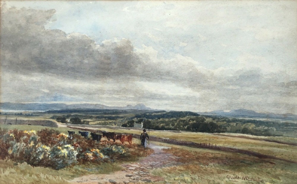 Charles Walter Radclyffe Cattle Landscape Original Antique Watercolour Painting 